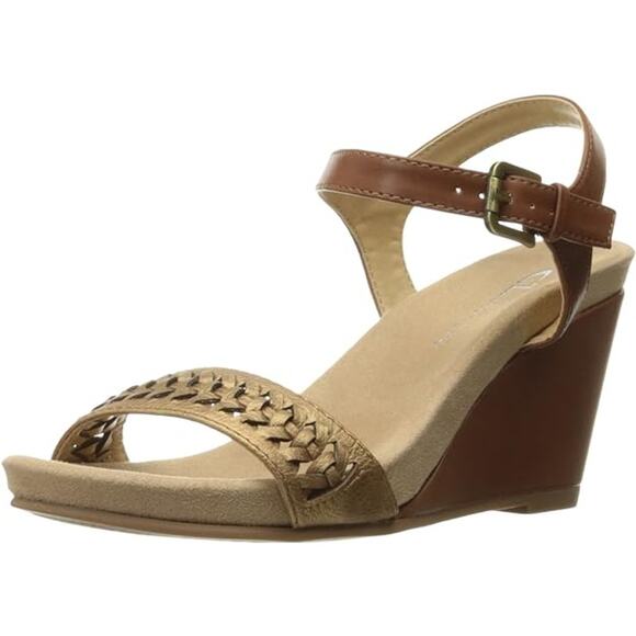 CL By Laundry Wedge Sandals Rope Woven Strap Slingback Shimmer Bronze 9.5 NIB - Picture 1 of 8